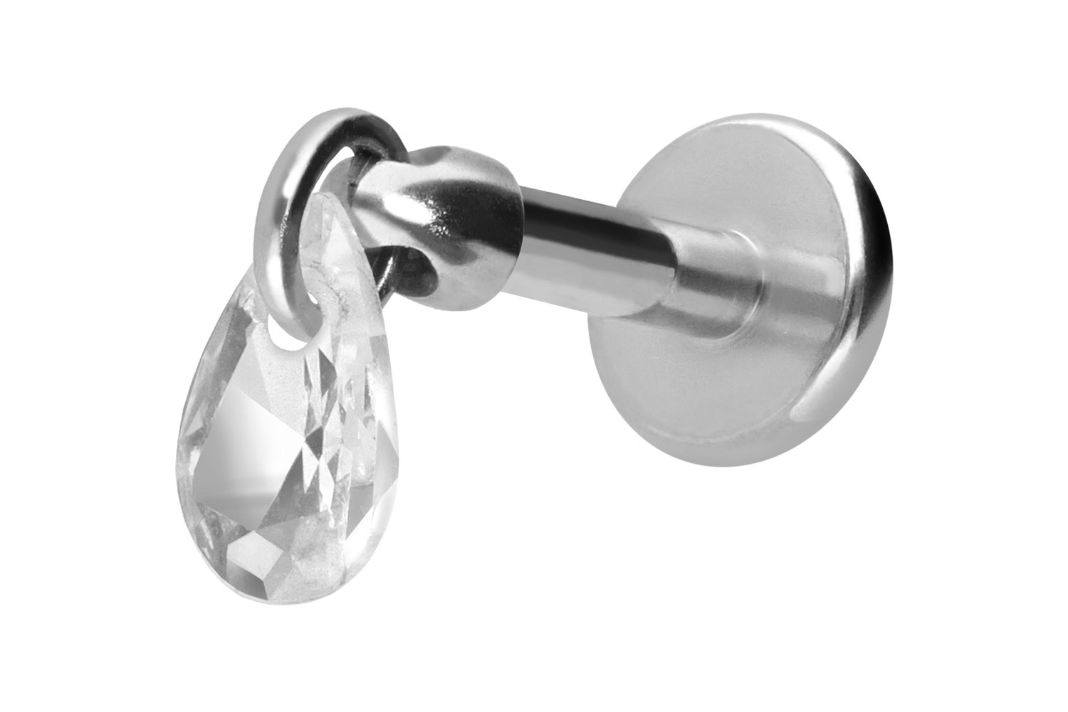 Titan Labret Piercing mit Innengewinde KRISTALLTROPFEN